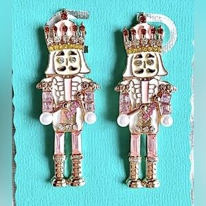 New Pink & Purple Christmas Nutcracker Crystal & Faux Pearl Statement Earrings